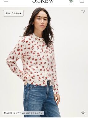 J. Crew Cream Cherry-Print Brushed cashmere Cardigan XL NWT